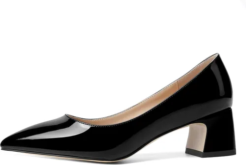 Vista 2 de ROSERWISH Zapatos de vestir para mujer, sin cordones, con puntera puntiaguda, de charol clásico, estilo casual, grueso, tacón bajo, 2 pulgadas