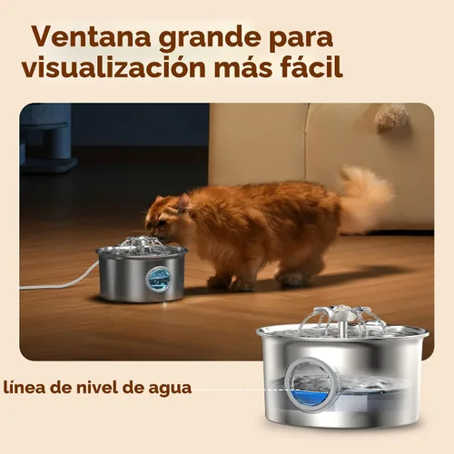 Vista 6 de Fuente de agua para gatos de acero inoxidable: fuente para mascotas ultra silenciosa de 88 oz/2.6 L con pico de gatito con flores y dispensador