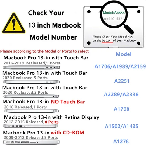 Vista 2 de Se7enline - Estuche rígido de plástico para MacBook Pro de 13 pulgadas A1706/A1708 2016/2017 con/sin barra táctil e identificación táctil