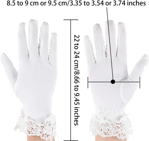 Vista 2 de Sumind Guantes cortos de satén hasta la muñeca, guantes de vestir para mujer, ópera, boda, banquete, vestido para fiesta y baile (beige, talla M)