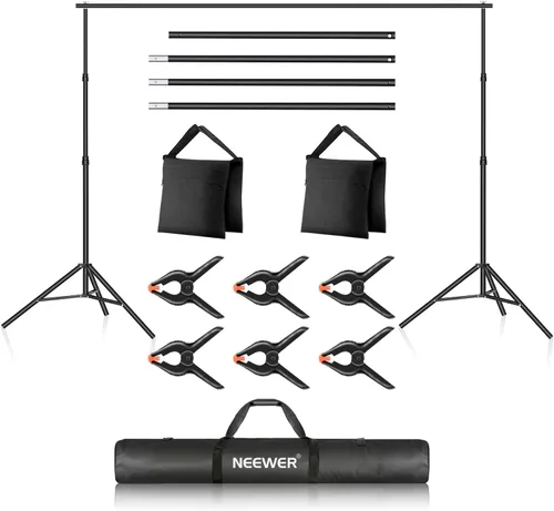 Vista 10 de Neewer Kit de soporte de fondo en forma de T, soporte de trípode ajustable de 8.5 pies de alto y barras transversales de 5 pies/1.5m de ancho con 6
