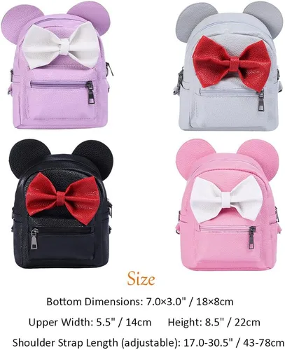 Vista 7 de Mochila de piel sintética con diseño de ratón y arco ideal para llevar al hombro al colegio o para viajar estilo casual para mujeres y niñas