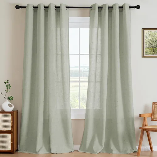 Vista 10 de H.VERSAILTEX Elegant - Cortinas texturizadas de lino natural mezclado con eficiencia energética, filtrado de luz, con ojales de níquel