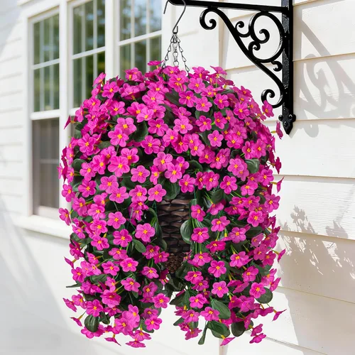 Vista 12 de Flores colgantes artificiales falsas con cesta para decoración al aire libre, resistentes a los rayos UV, flores de margaritas de seda sintética
