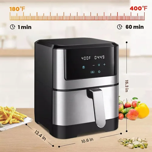 Vista 4 de Freidora de aire digital LED, horno tostador eléctrico con freidora de aire, freidora de aire multifunción, asar, asar, deshidratar y más