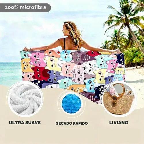 Vista 2 de LIVILAN Toalla de playa grande con diseño de gato gatito, microfibra suave, absorbente, de secado rápido, sin arena, ligera, multiuso para baño