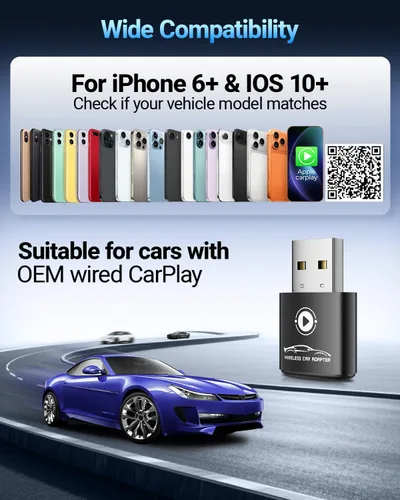 Vista 6 de Adaptador inalámbrico CarPlay para iPhone 2026 actualizado (negro)