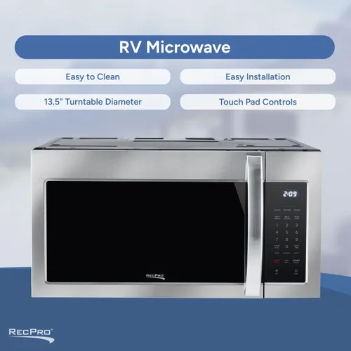 Vista 4 de RecPro Microondas para Autocaravana Sobre la Estufa de 30" Horno de Convección Acero Inoxidable 120V AC 900W Microondas para Camper
