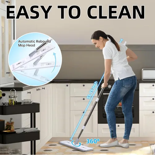 Vista 4 de Kit de trapeador de piso y pared: limpiador de mango largo con escurridor, balde lavable de microfibra para cocina, baño y madera dura