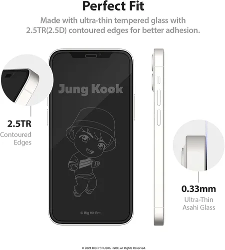 Vista 4 de iFace TinyTAN inspirado en BTS Protector de pantalla de vidrio templado de borde redondo diseñado para iPhone 12 Pro Max (Jung Kook)