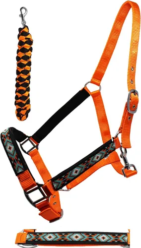 Vista 8 de CHALLENGER Nylon Horse Beaded Halter Nickle Plated Hardware w/Lead Rope Tack Blue 606175 Negro