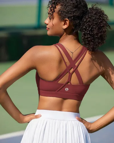 Vista 5 de RUNNING GIRL Brasier deportivo para mujer de alto soporte, espalda cruzada acolchada, brasier deportivo con tirantes delgados, brasier de yoga