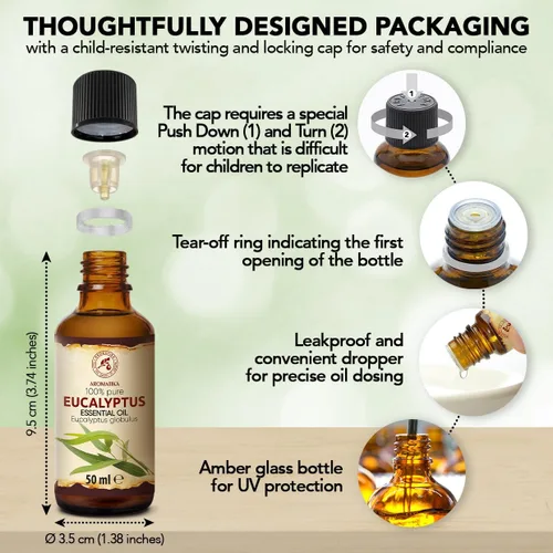 Vista 4 de Aceite esencial de eucalipto de 1.7 onzas líquidas – Aceite de fragancia para difusor y lámpara de aroma For diffuser and aroma lamp; sauna; aroma