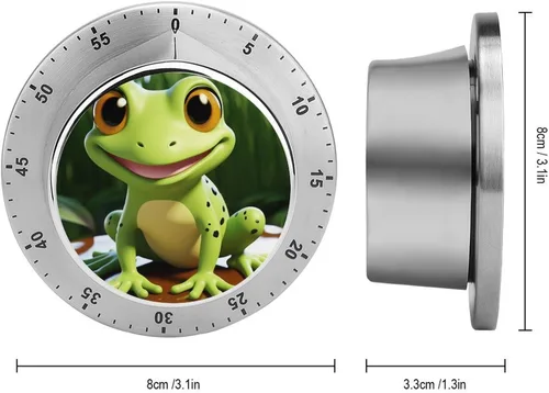 Vista 2 de Temporizador mecánico de cocina de 60 minutos, temporizador de cuerda con rana linda, temporizador de cocina de chef con alarma fuerte, no requiere