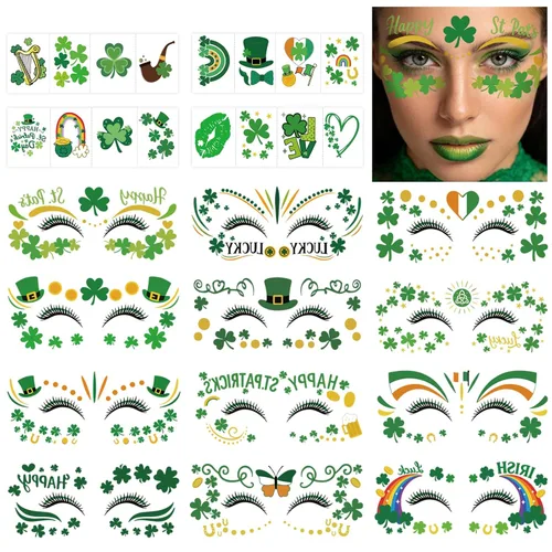 Vista 8 de Suministros de fiesta con tatuajes temporales que brillan en la oscuridad 192+ PIEZAS, Tatuajes faciales reactivos de neón UV con luz negra