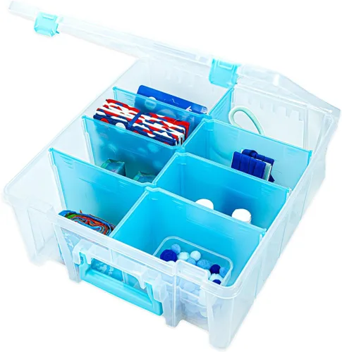 Vista 2 de ArtBin Super Satchel Caja de Compartimento Doble Profundo - Almacenamiento de Arte con 8 Compartimentos Extraíbles, Cierre Inteligente para Aqua