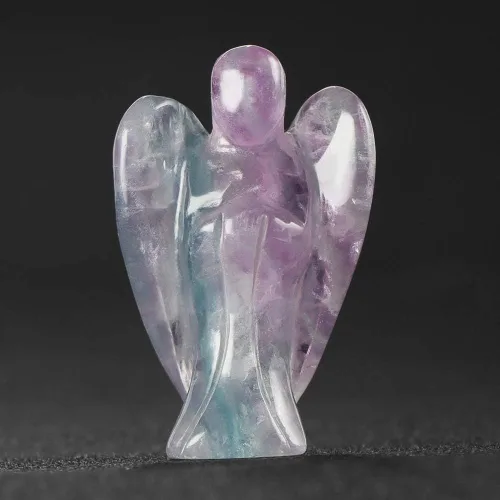 Vista 3 de Artistone Figuras de ángel de fluorita arcoíris con cristales curativos, estatua de ángel guardián de bolsillo natural, decoración de piedra