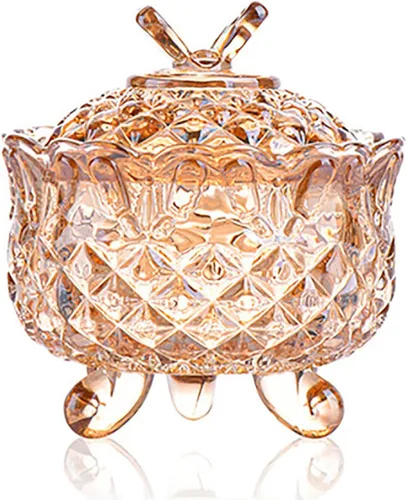 Vista 12 de Tarro de almacenamiento de caramelos de vidrio de cristal colorido con relieve, lujoso recipiente para buffet de galletas con tapas, caja