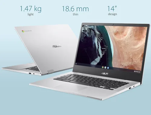 Vista 8 de ASUS Chromebook 14" FHD portátil, Intel Celeron N4500, 4 GB de RAM, 128 GB (64 GB eMMC+tarjeta SD de 64 GB), antirreflejo, resistente, hogar