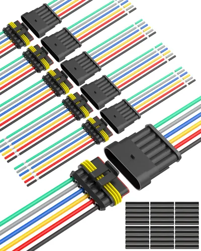 Vista 9 de NAOEVO Conector de 2 pines impermeable, conectores de 2 cables calibre 16 AWG, conectores eléctricos automotrices macho y hembra Way con tubo
