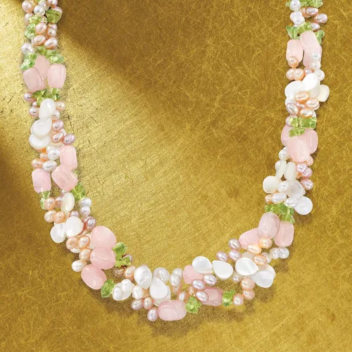 Vista 6 de Ross-Simons Collar Torsade de perlas cultivadas multicolor de 0.157-0.197 in y múltiples piedras preciosas con plata de ley. 19 pulgadas, Perla
