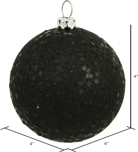 Vista 2 de Vickerman Adorno de bola de Navidad inastillable con acabado de lentejuelas con tapa perforada, 6 por bolsa, 4 pulgadas, color negro