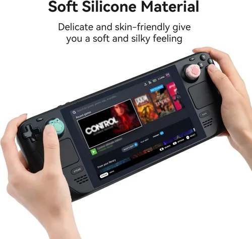 Vista 4 de GeekShare 4 tapas de silicona con diseño de animales, funda de joystick compatible solo con Steam Deck - Rana y ajolote