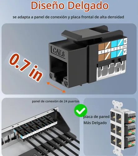 Vista 2 de Rapink RJ45 Conector Keystone Cat6 Soporte 10G, Conectores Keystone UTP 10 Pack para Placa de Pared y Panel de Conexiones, RJ45 Keystone 90 Grados
