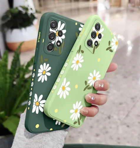 Vista 3 de Funda para Galaxy A53 5G, diseño de margaritas, protección completa de lente de cámara, a prueba de golpes, TPU parachoques de silicona líquida