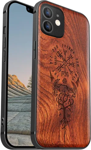 Vista 14 de Carveit Funda magnética de madera para iPhone 12 [madera real dura y TPU suave] a prueba de golpes, funda protectora híbrida única y elegante