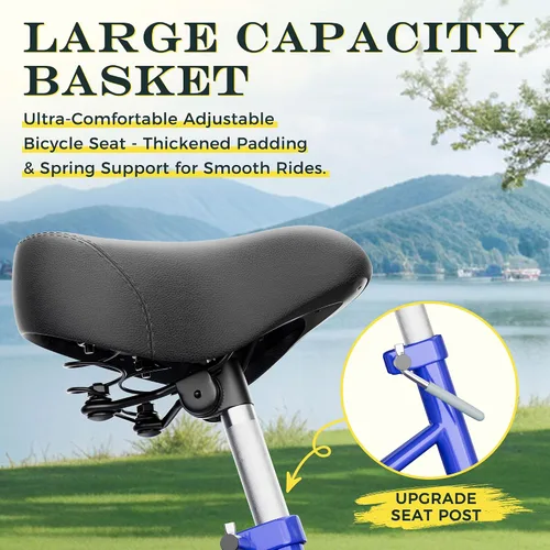 Vista 7 de Betterland Triciclo para adultos de 24/26 pulgadas, triciclo cómodo con canasta grande, bicicleta de crucero estable de 3 ruedas para compras