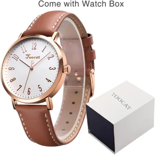 Vista 7 de TOOCAT Reloj de pulsera de moda para mujer, relojes de cuarzo de cuero simples, ultrafinos, impermeables, relojes analógicos para estudiantes