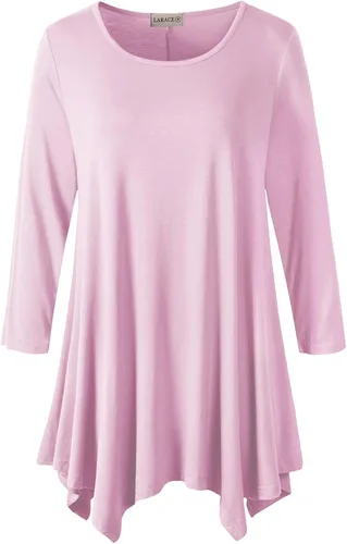 Vista 31 de LARACE - Camisa de talla extragrande para mujer, camisa tipo túnica con manga 3/4, ajuste holgado, ropa básica para mujer 2-negro_cuadros