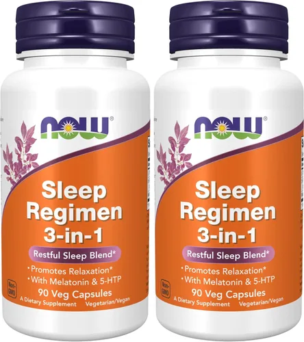Vista 9 de NOW Foods Suplementos, régimen de sueño 3 en 1, con melatonina, 5-HTP y L-teanina, mezcla de sueño reparador*, 90 cápsulas vegetales