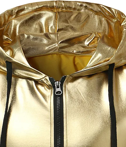Vista 3 de ZEROYAA Camiseta hipster metálica con capucha y bolsillo tipo canguro para hombre