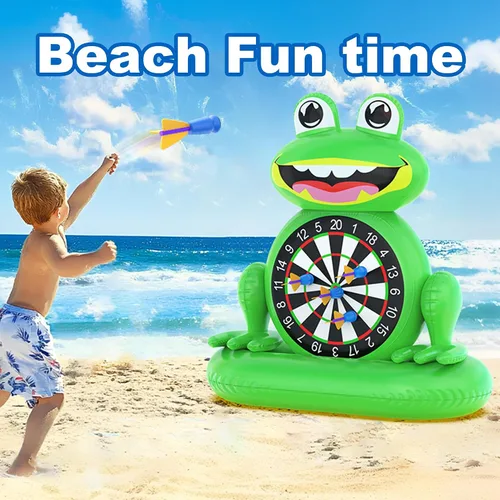 Vista 4 de MOONTOY Juguetes de piscina para niños, juego de mesa inflable de dardos de rana, juegos de piscina para playa y patio trasero, juguetes de agua