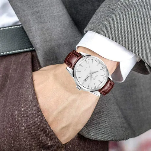 Vista 2 de SKMEI Reloj para hombres de negocios vestido clásico de moda casual negro cuero cuarzo analógico impermeable calendario fecha luz simple relojes