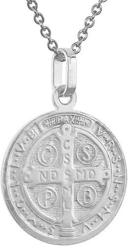 Vista 3 de Collar con medalla de San Benito de plata de ley de 0787in para hombres y mujeres 1316 pulgadas redondo Italia 40 a 240in Plata esterlina Sin gemas