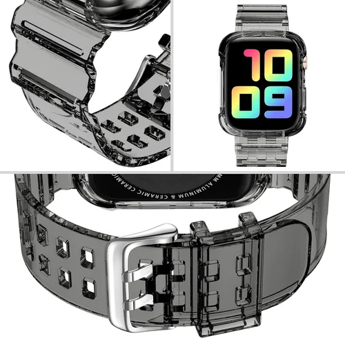 Vista 208 de DABAOZA - Correa transparente compatible con Apple Watch con estuche protector, correa deportiva de TPU con brillo para mujeres y hombres