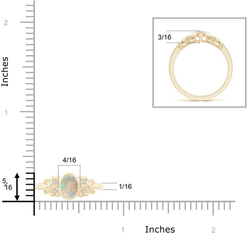 Vista 4 de Angara Anillo solitario de ópalo natural para mujeres, niñas en oro macizo de 14 quilates, platino Regalo de joyería de piedra natal de octubre