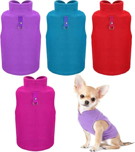 Vista 7 de SATINIOR Suéter de forro polar elástico para perro, chaleco calentador de poliéster, chaqueta sin botones con correa de anillo en D, abrigo con verde