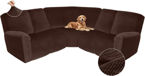 Vista 328 de Arfntevss Fundas de sofá seccional reclinable de terciopelo, Funda de sofá seccional de esquina para sofá reclinable, Funda elástica suave