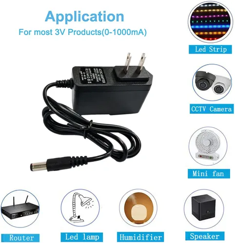 Vista 6 de Fuente de alimentación de 3 voltios 1A DC Adaptador de alimentación de 3 W 100-240V AC a CC 3 voltios 1amp 0.8A 0.5A 450mA Convertidor Transformador