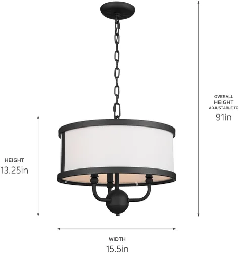 Vista 3 de Kichler Heddle - Lámpara de araña de 3 luces de 15.5 pulgadas, color negro texturizado