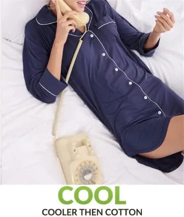 Vista 6 de Cherrydew Camisones para mujer, de viscosa de bambú, suave, de manga larga, con botones, para dormir, tallas S-XXL