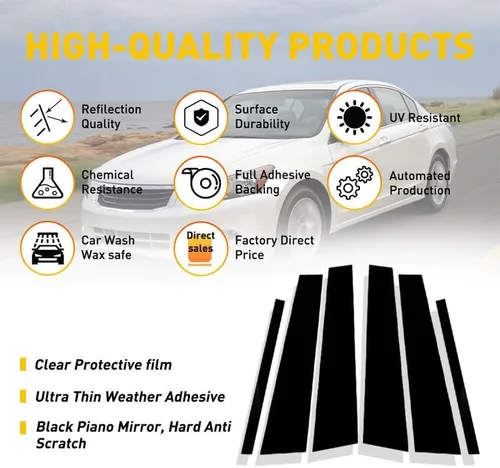 Vista 7 de Juego de 6 piezas de cubierta de poste de pilar de color negro brillante compatible con Accord EX-L HFP SE Sedan 2008-2012