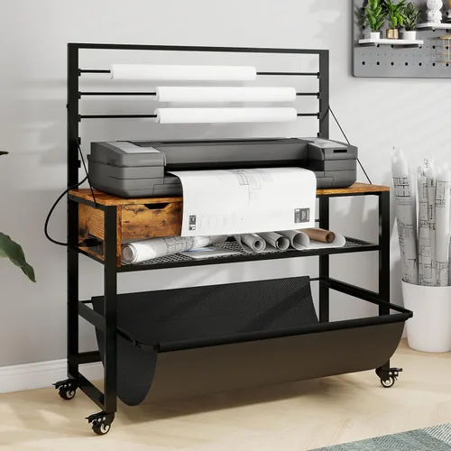 Vista 10 de Soporte para impresora de formato ancho Natwind, mesa de trabajo para plotter con almacenamiento extraíble para planos, soporte para papel en rollo