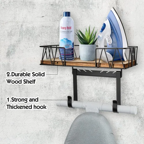 Vista 2 de TJ.MOREE Soporte de Pared para Tabla de Planchar – Colgador de Plancha y Tabla de Planchar para Cuarto de Lavado, Decoración del Cuarto de Lavado