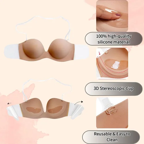 Vista 2 de JUST BEHAVIOR Sujetadores autoadhesivos invisibles sin tirantes para mujer