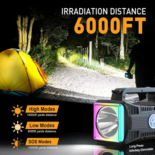 Vista 2 de Linterna Recargable, Linterna Reflector LED de 15000 de Capacidad Lúmenes Extra Grandes Ultra-Larga Espera Linterna UV Luz Negra Impermeable